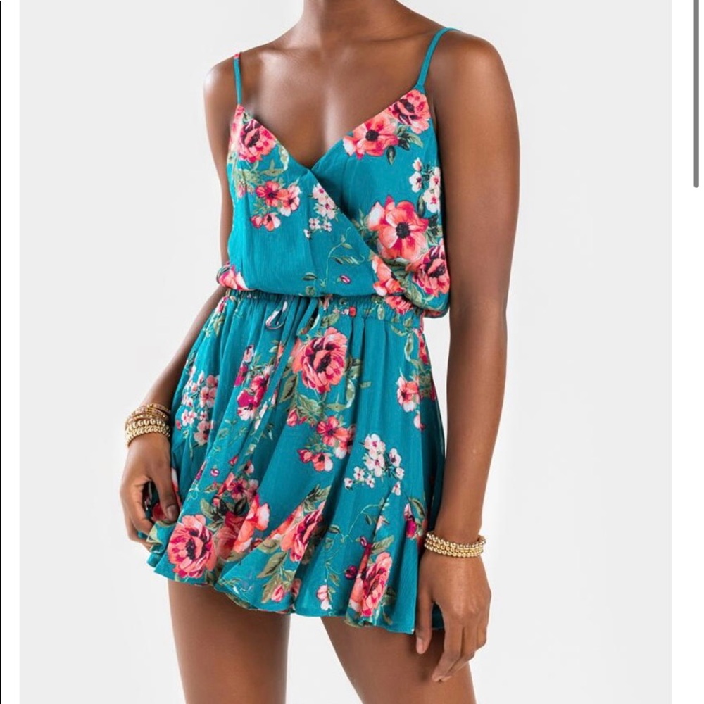 Godet Teal Floral Romper